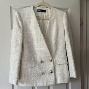 Zara Double Breasted Tweed Blazer